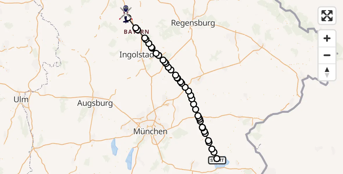 Flugroute Polizeihubschrauber Breitbrunn a.Chiemsee - Thalmässing, 04 Mai 2026, 15:51