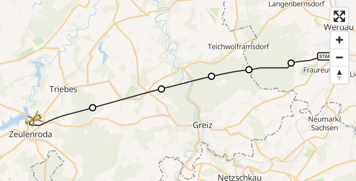 Flugroute Rettungshubschrauber Fraureuth - Zeulenroda-Triebes, 04 Mai 2026, 15:52