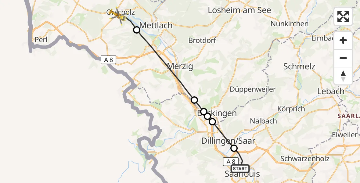 Flugroute Rettungshubschrauber Saarlouis - Mettlach, 04 Mai 2026, 15:52