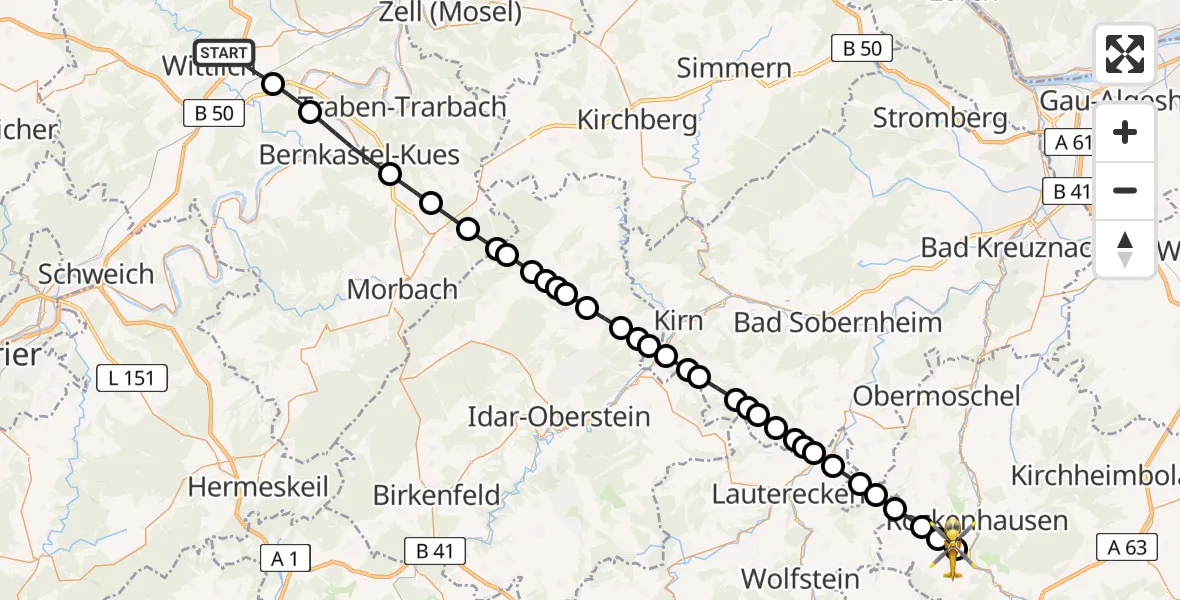Flugroute Rettungshubschrauber Wittlich - Imsweiler UL, 04 Mai 2026, 15:57