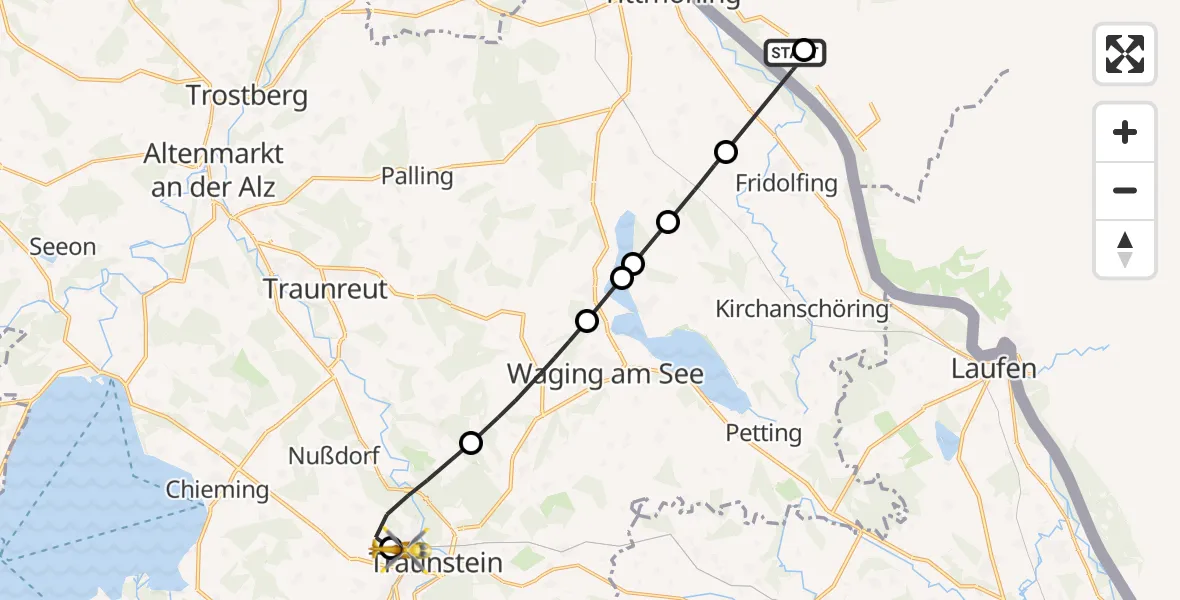 Flugroute Rettungshubschrauber Hochburg-Ach - Traunstein Hospital, 04 Mai 2026, 15:58