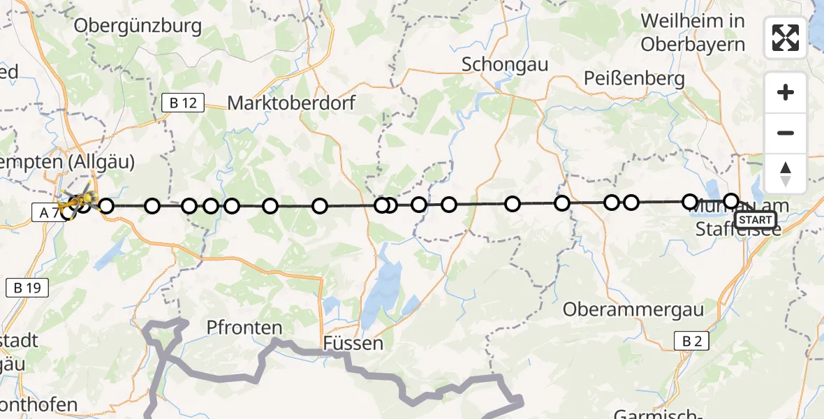 Flugroute Rettungshubschrauber Murnau a.Staffelsee - Kempten-Durach Flugplatz, 04 Mai 2026, 16:02