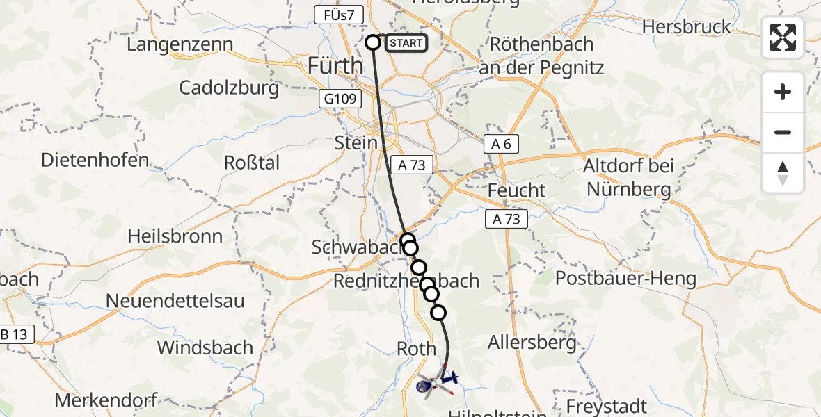Flugroute Polizeihubschrauber Flughafen Nuremberg - Roth, 04 Mai 2026, 16:02