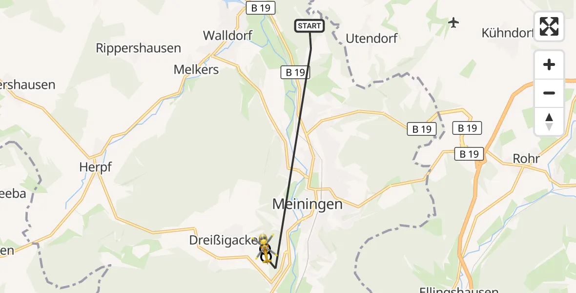 Flugroute Rettungshubschrauber Meiningen - Helios Clinic Meiningen, 04 Mai 2026, 16:07