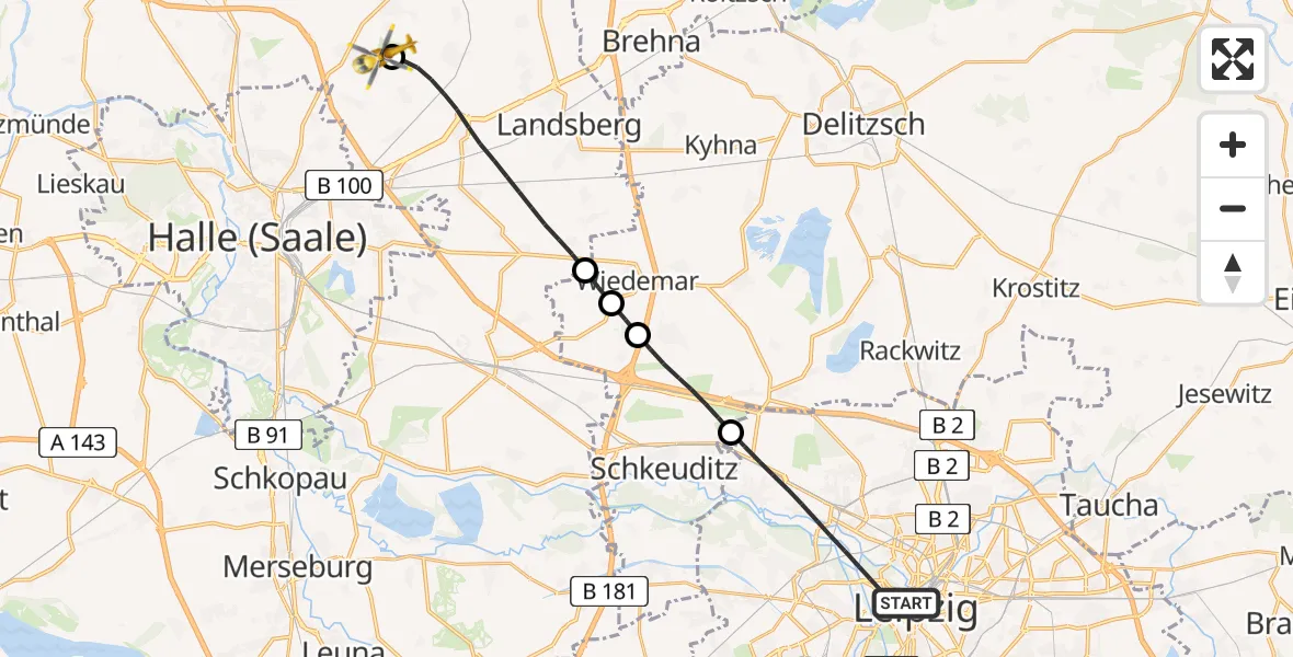 Flugroute Rettungshubschrauber Leipzig - Halle-Oppin Flugplatz, 04 Mai 2026, 16:17
