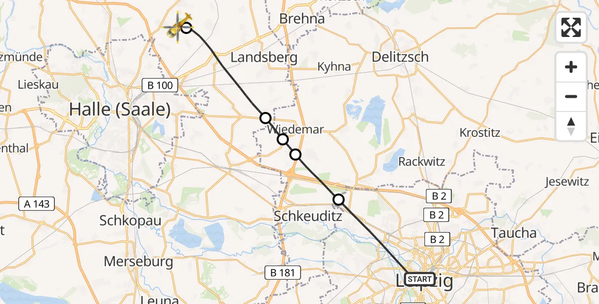 Flugroute Rettungshubschrauber Leipzig - Halle-Oppin Flugplatz, 04 Mai 2026, 16:17