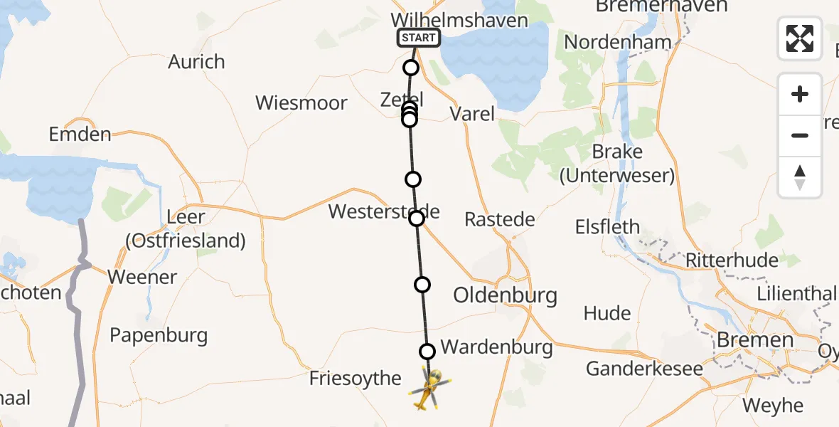 Flugroute Rettungshubschrauber Sande - Bösel, 04 Mai 2026, 16:26