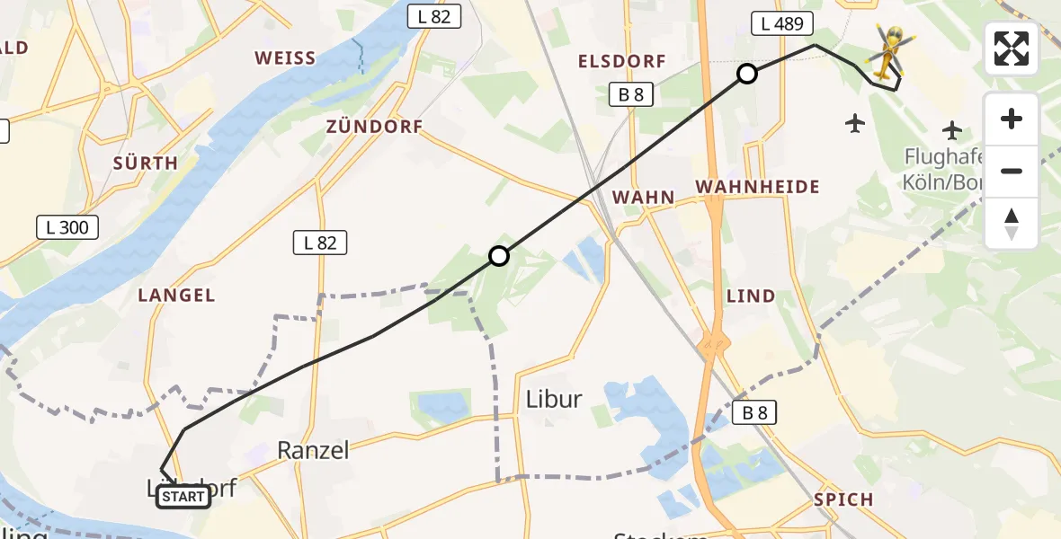 Flugroute Rettungshubschrauber Niederkassel - Köln Bonn Flughafen, 04 Mai 2026, 16:27