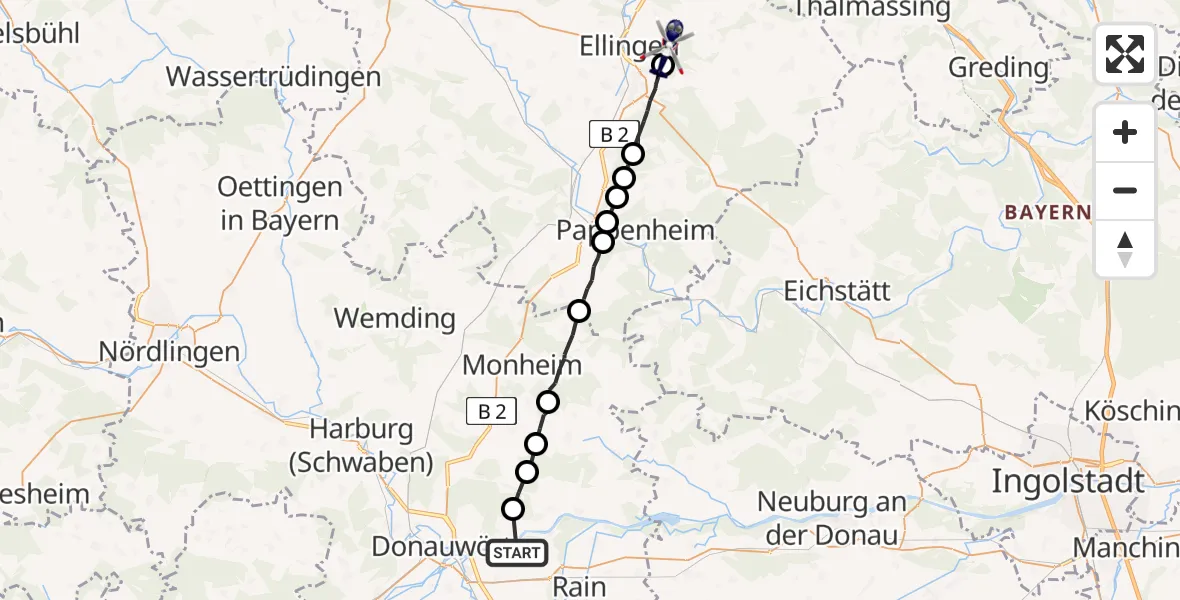 Flugroute Polizeihubschrauber Donauwörth - Höttingen, 04 Mai 2026, 16:30