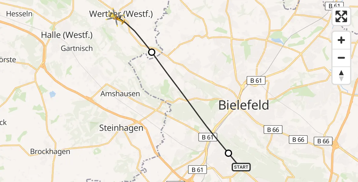 Flugroute Rettungshubschrauber Luftrettungszentrum Bielefeld - Werther (Westf.), 04 Mai 2026, 16:34