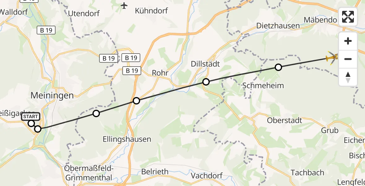 Flugroute Rettungshubschrauber Helios Clinic Meiningen - Suhl, 04 Mai 2026, 16:38