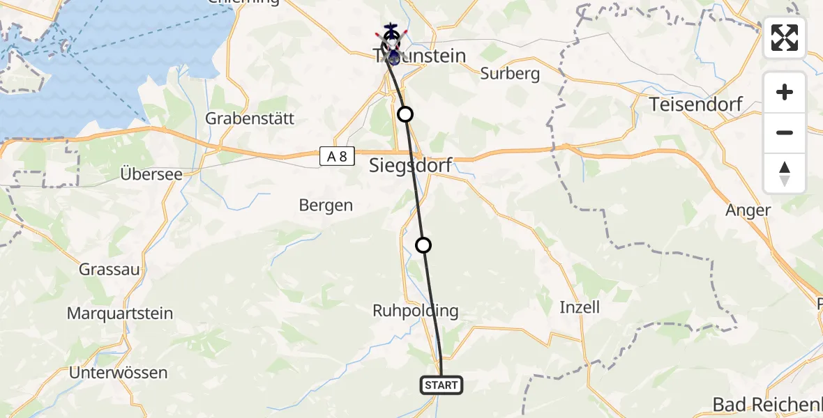 Flugroute Polizeihubschrauber Ruhpolding - Traunstein Hospital, 04 Mai 2026, 16:44