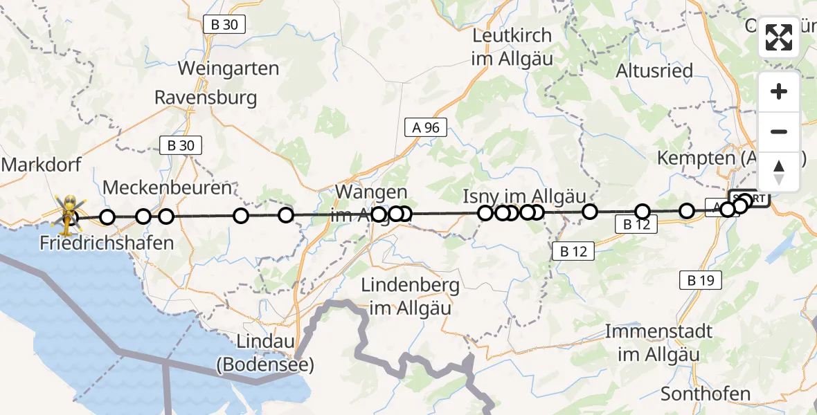 Flugroute Rettungshubschrauber Kempten-Durach Flugplatz - Friedrichshafen Hospital, 04 Mai 2026, 16:44