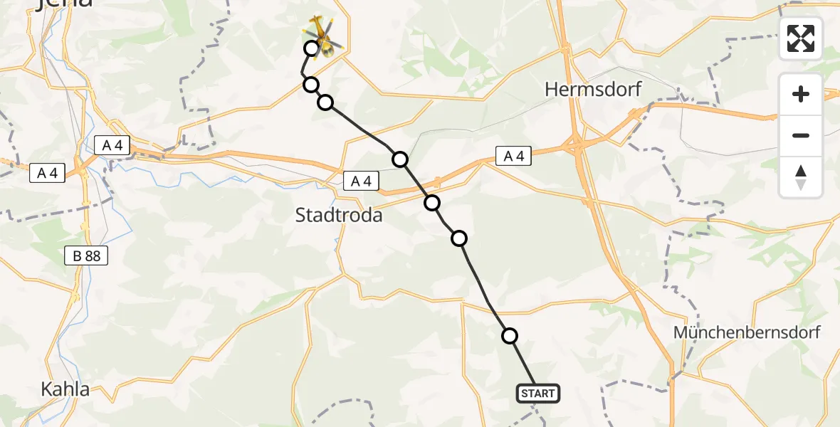 Flugroute Rettungshubschrauber Renthendorf - Jena-Schöngleina Flugplatz, 04 Mai 2026, 16:46