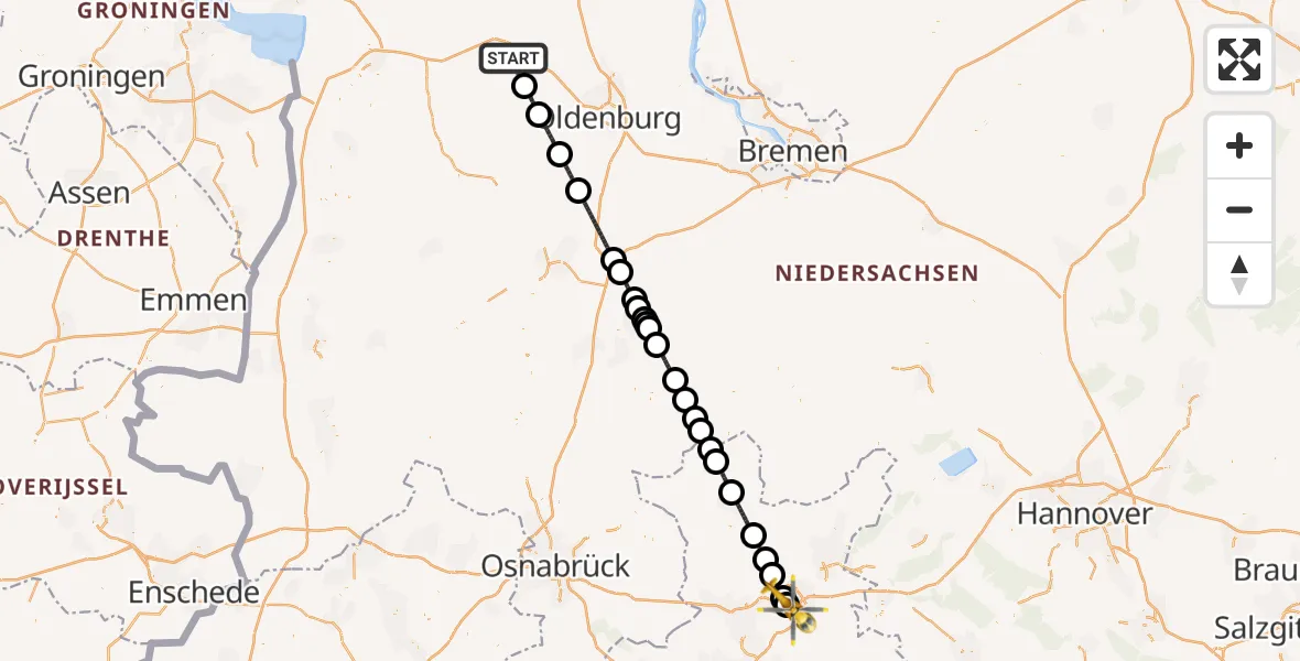 Flugroute Ambulanzhubschrauber Westerstede - Bad Oeynhausen, 04 Mai 2026, 16:50