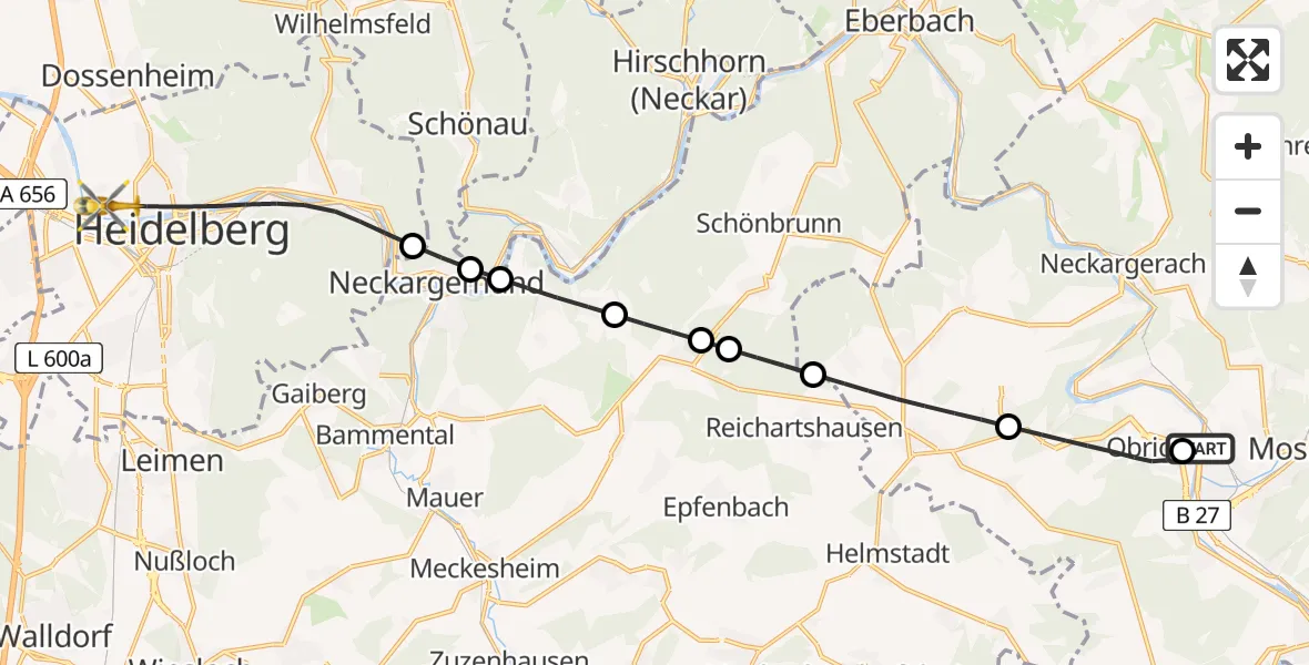 Flugroute Rettungshubschrauber Mosbach - Heidelberg, 04 Mai 2026, 17:08