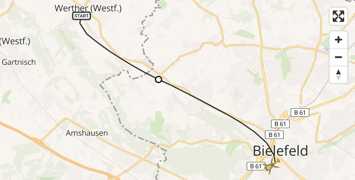 Flugroute Rettungshubschrauber Werther (Westf.) - Bielefeld, 04 Mai 2026, 17:10