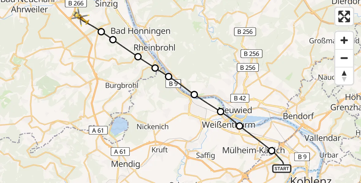 Flugroute Rettungshubschrauber Koblenz - Sinzig, 04 Mai 2026, 17:12