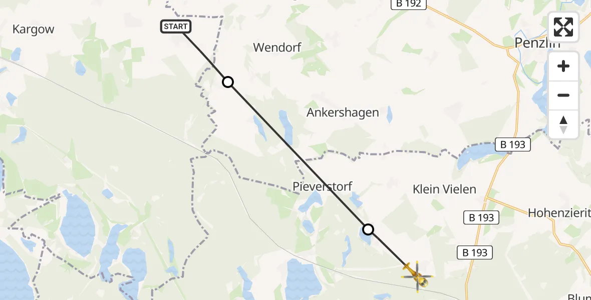 Flugroute Rettungshubschrauber Schloen-Dratow - Klein Vielen, 04 Mai 2026, 17:12