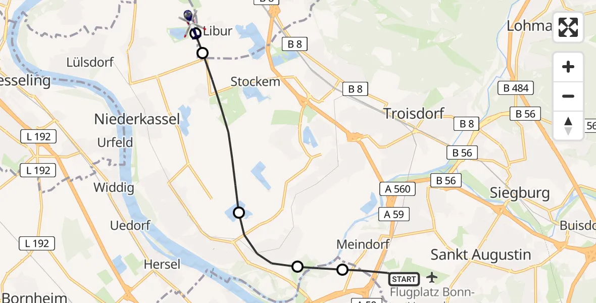 Flugroute Polizeihubschrauber Sankt Augustin - Niederkassel, 04 Mai 2026, 17:38