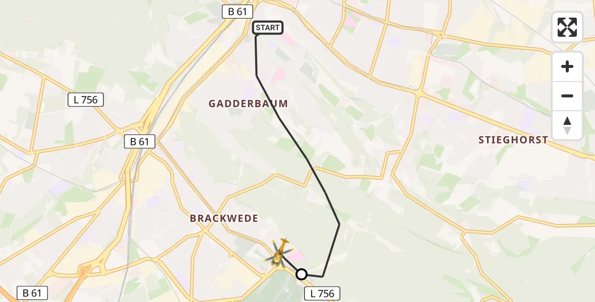 Flugroute Rettungshubschrauber Bielefeld - Luftrettungszentrum Bielefeld, 04 Mai 2026, 17:39