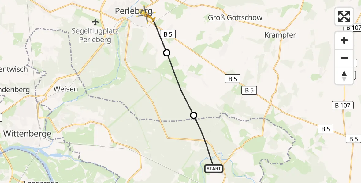 Flugroute Rettungshubschrauber Bad Wilsnack - Perleberg, 04 Mai 2026, 17:48