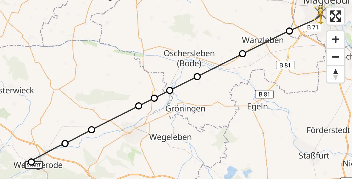 Flugroute Rettungshubschrauber Harz Hospital Wernigerode - Magdeburg, 04 Mai 2026, 17:49