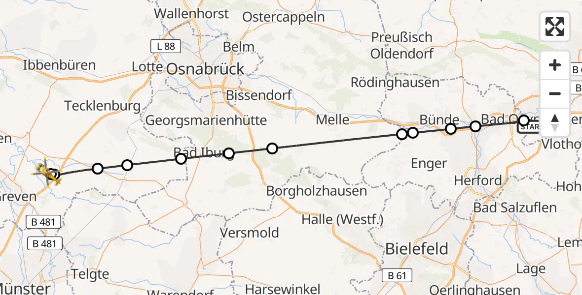 Flugroute Ambulanzhubschrauber Bad Oeynhausen - Christoph  Westfalen-ADAC, 04 Mai 2026, 17:55