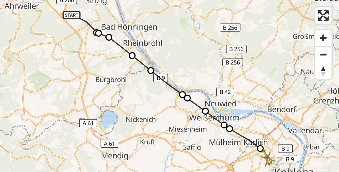 Flugroute Rettungshubschrauber Sinzig - Koblenz, 04 Mai 2026, 17:56