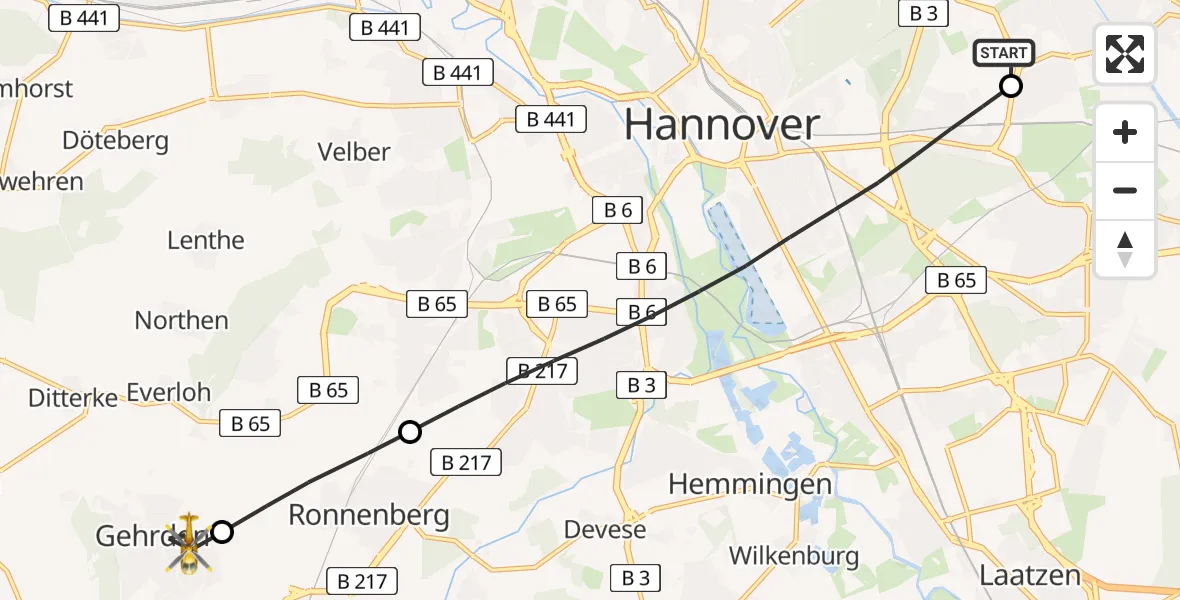 Flugroute Rettungshubschrauber Hannover Luftrettung Hubschrauberlandeplatz (Christoph 4) - Gehrden, 04 Mai 2026, 18:18
