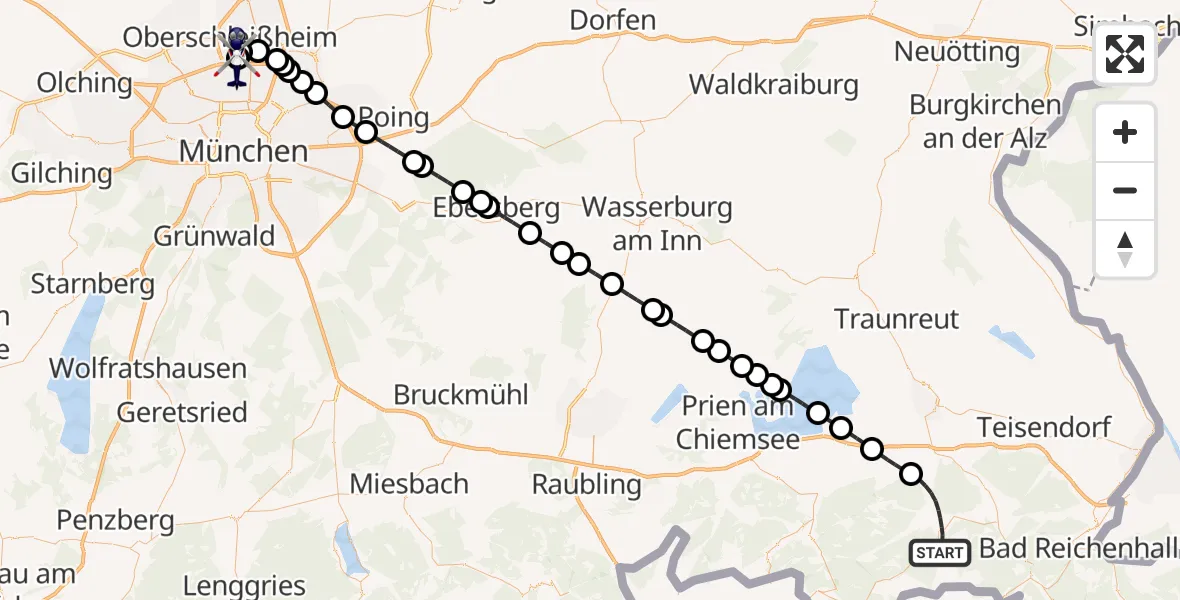 Flugroute Polizeihubschrauber Ruhpolding - Oberschleißheim, 04 Mai 2026, 18:28