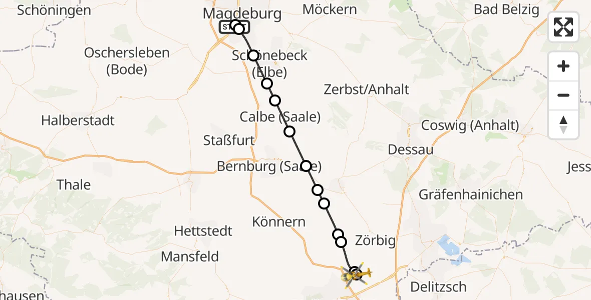 Flugroute Rettungshubschrauber Magdeburg - Halle-Oppin Flugplatz, 04 Mai 2026, 18:43