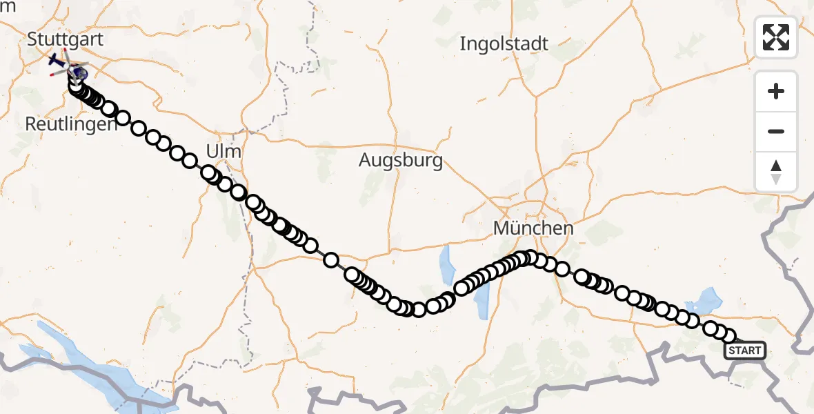 Flugroute Polizeihubschrauber Ruhpolding - Flughafen Stuttgart, 04 Mai 2026, 18:48