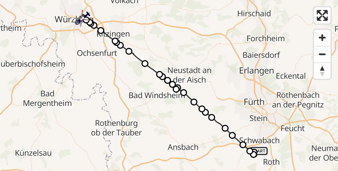 Flugroute Polizeihubschrauber Büchenbach - Würzburg, 04 Mai 2026, 19:53