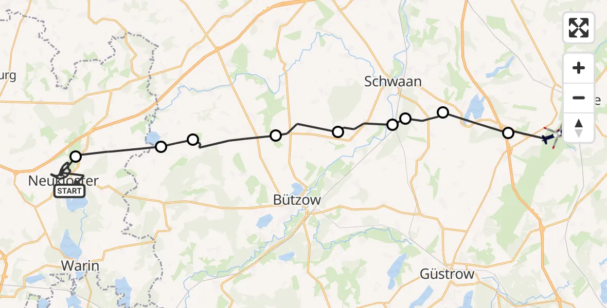 Flugroute Polizeihubschrauber Neukloster - Laage, 04 Mai 2026, 20:16