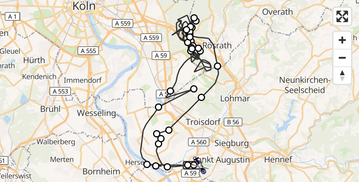 Flugroute Polizeihubschrauber Sankt Augustin - Sankt Augustin, 04 Mai 2026, 20:50