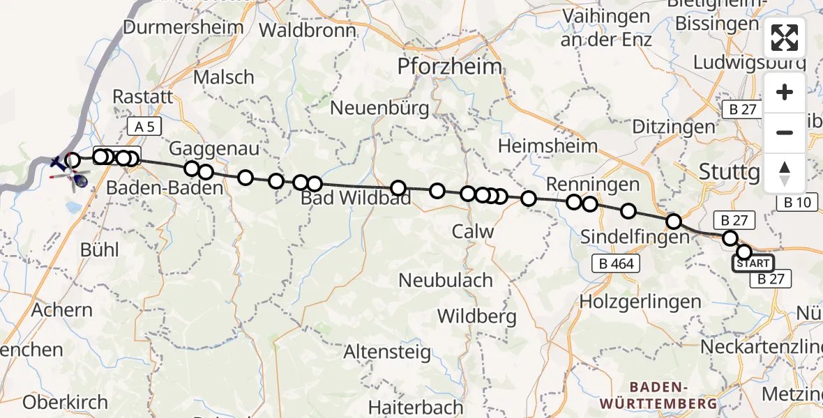 Flugroute Polizeihubschrauber Flughafen Stuttgart - Karlsruhe Baden-Baden Flughafen, 04 Mai 2026, 21:06