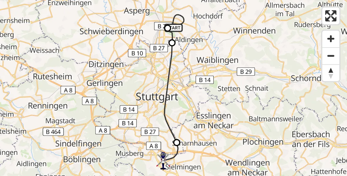 Flugroute Polizeihubschrauber Ludwigsburg - Flughafen Stuttgart, 04 Mai 2026, 21:06