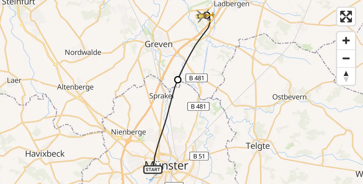 Flugroute Ambulanzhubschrauber Münster - Christoph  Westfalen-ADAC, 04 Mai 2026, 21:49