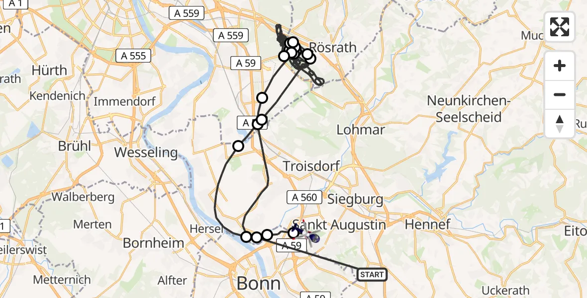Flugroute Polizeihubschrauber Königswinter - Sankt Augustin, 04 Mai 2026, 22:07