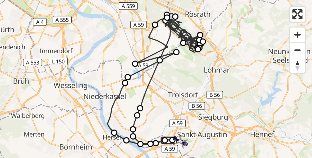 Flugroute Polizeihubschrauber Sankt Augustin - Sankt Augustin, 05 Mai 2026, 00:46