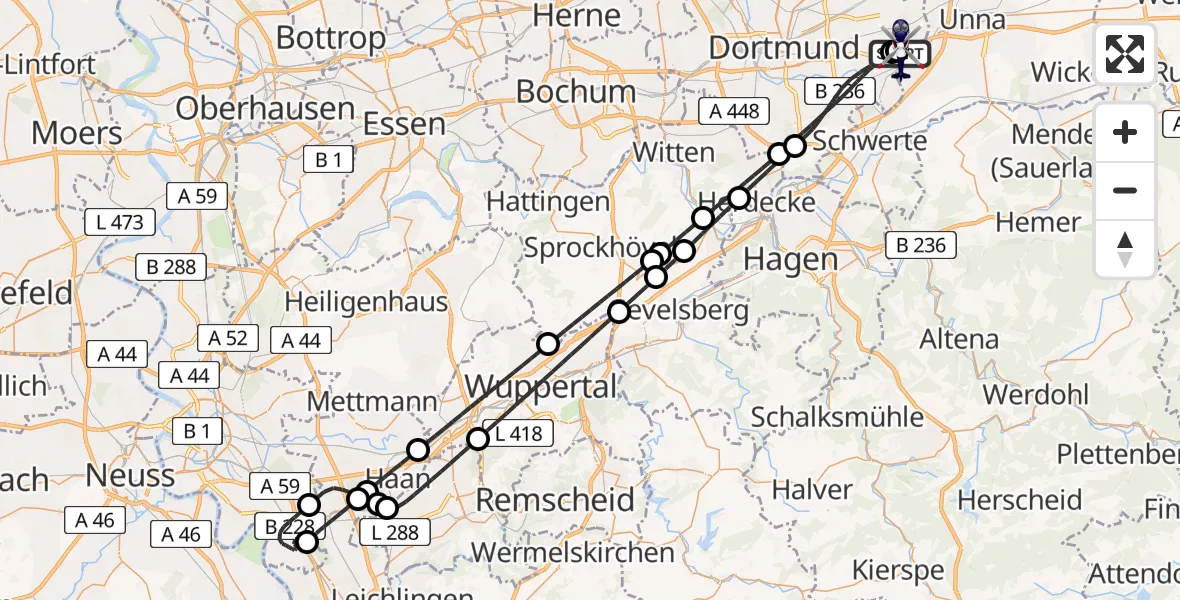 Flugroute Polizeihubschrauber Dortmund Flughafen - Dortmund Flughafen, 05 Mai 2026, 02:08