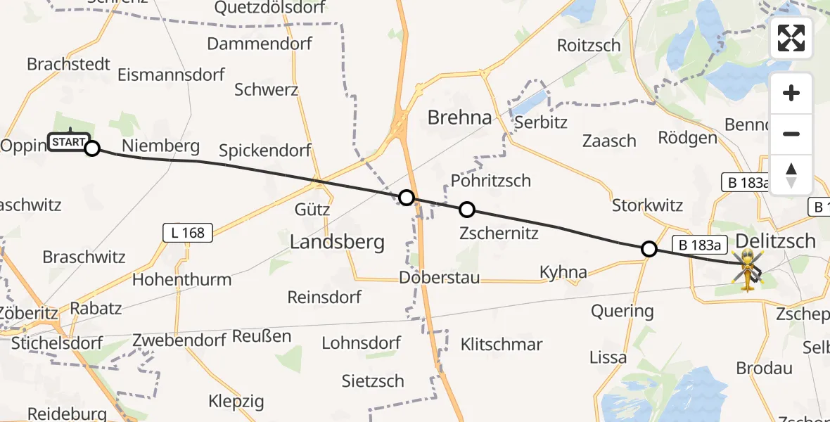 Flugroute Rettungshubschrauber Halle-Oppin Flugplatz - Delitzsch, 05 Mai 2026, 04:18