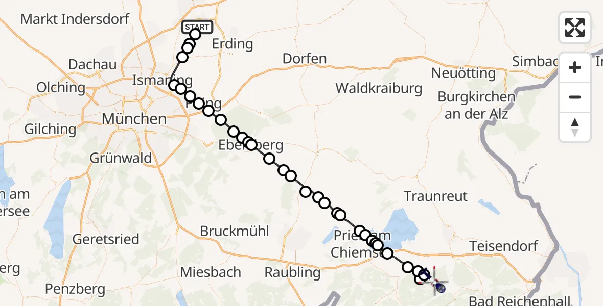 Flugroute Polizeihubschrauber München Flughafen - Bergen, 05 Mai 2026, 04:48