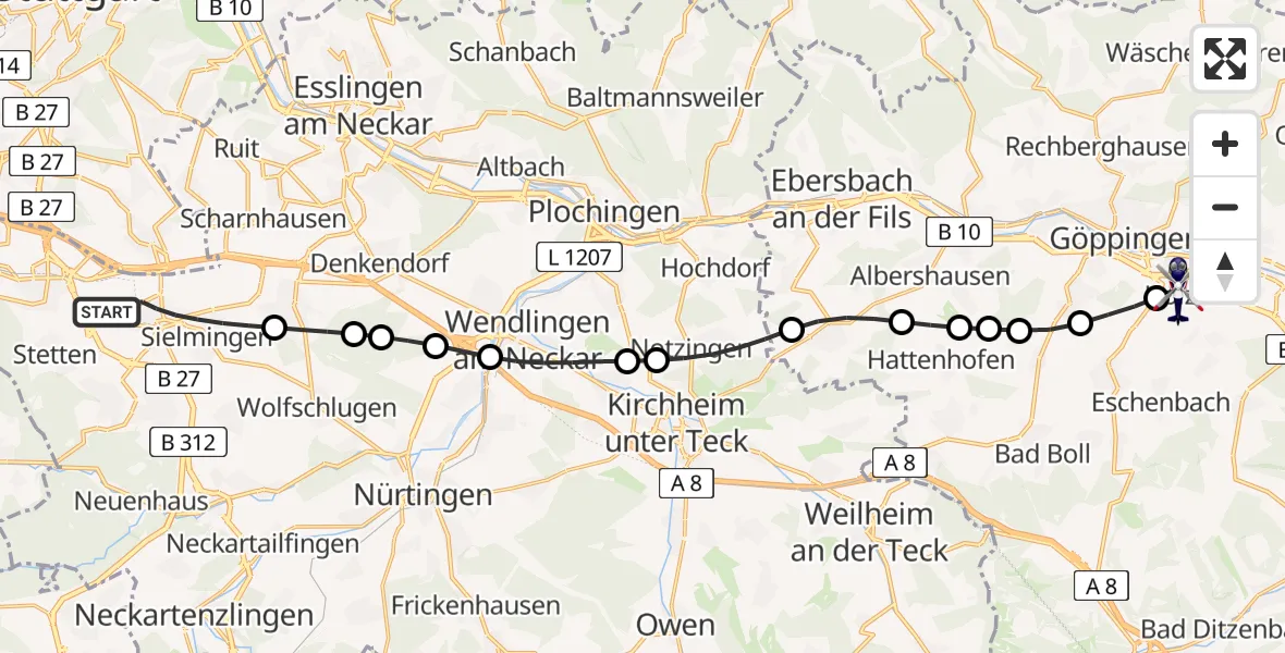 Flugroute Polizeihubschrauber Flughafen Stuttgart - Göppingen, 05 Mai 2026, 04:59