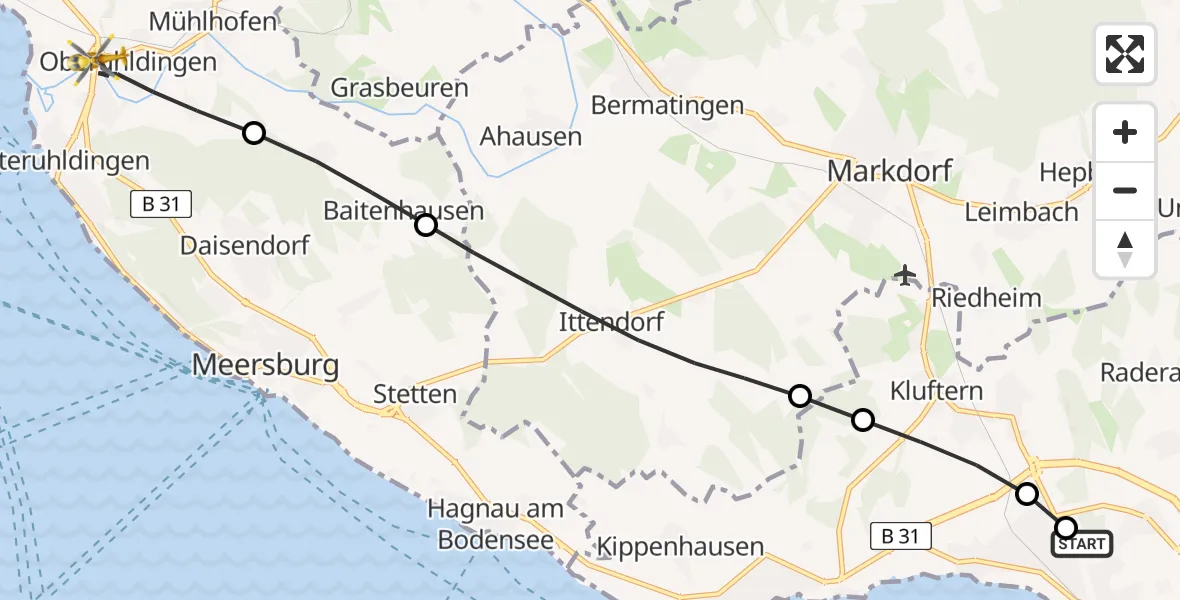Flugroute Rettungshubschrauber Friedrichshafen Hospital - Uhldingen-Mühlhofen, 05 Mai 2026, 05:03