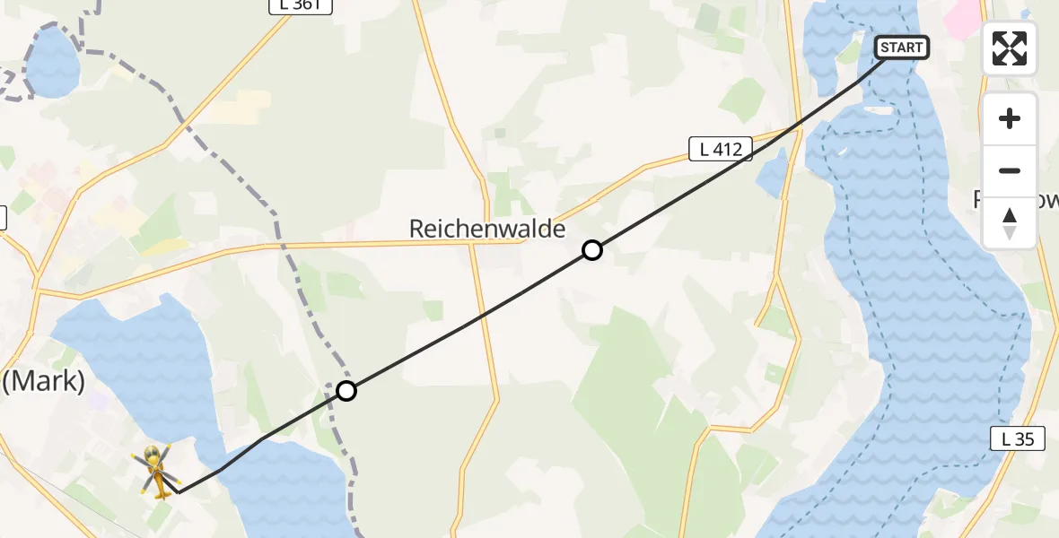 Flugroute Rettungshubschrauber Bad Saarow - Storkow (Mark), 05 Mai 2026, 05:17