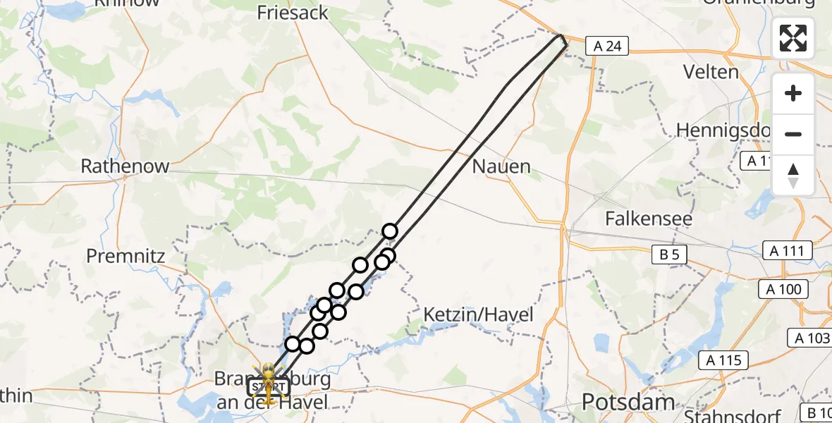 Flugroute Rettungshubschrauber Brandenburg an der Havel - Brandenburg an der Havel, 05 Mai 2026, 05:20