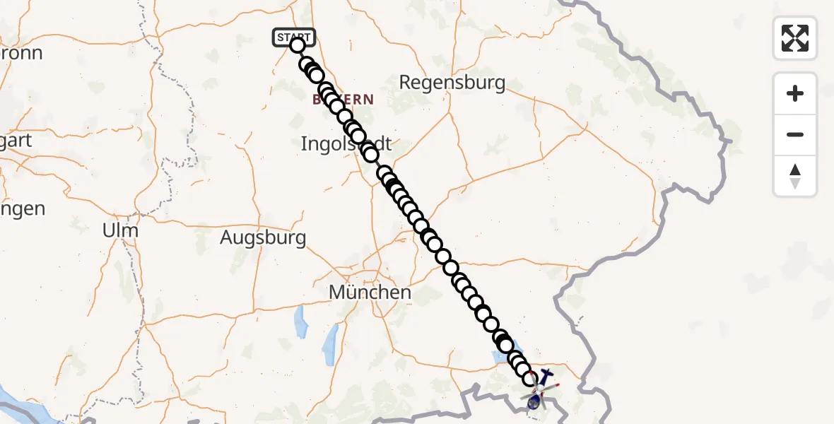 Flugroute Polizeihubschrauber Roth - Ruhpolding, 05 Mai 2026, 05:27