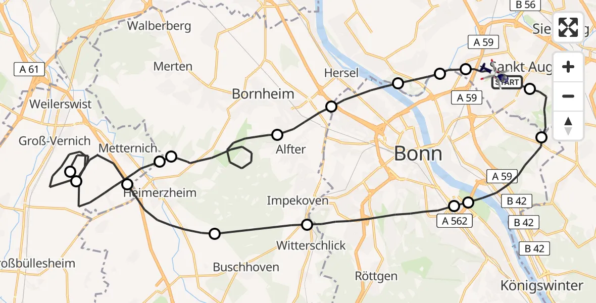 Flugroute Polizeihubschrauber Bonn-Hangelar Flugplatz - Sankt Augustin, 05 Mai 2026, 05:36